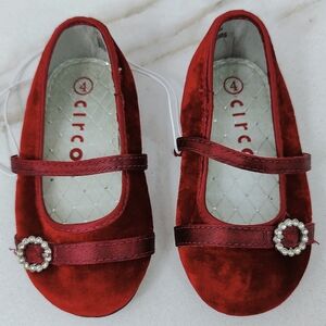 NWOT Circo Baby Girl Red Velvet Mary Jane Dress Party Walker Shoes, Sz 4